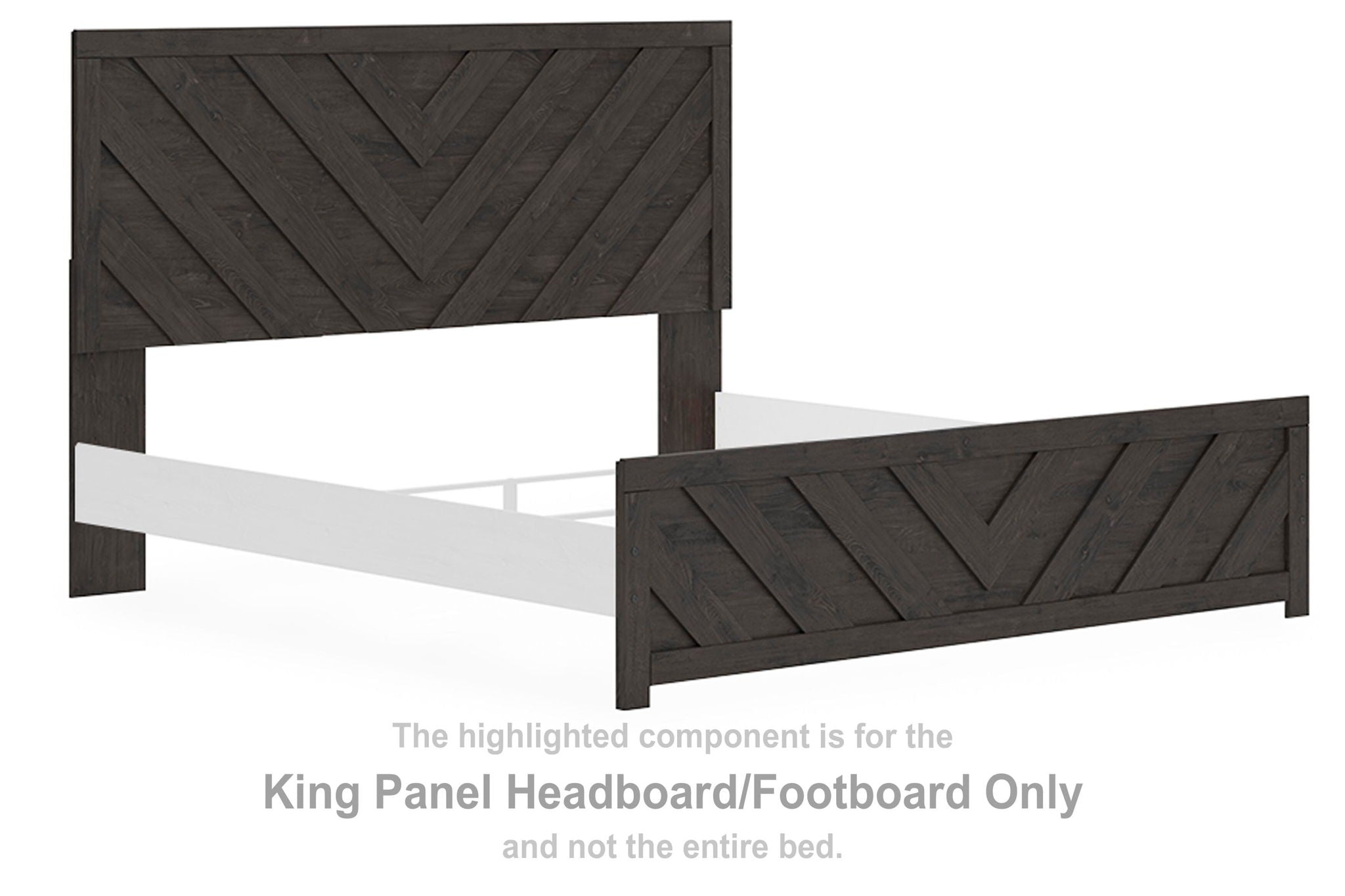 Charcoal King panel headboard and footboard with diagonal geometric panels