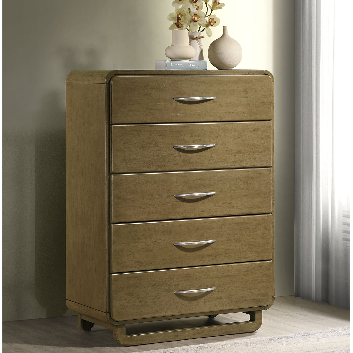 Tully Nutmeg 5-Drawer Chest - Bedroom Dresser Furniture