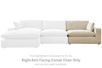 Beige linen corner sofa section with wide arm and cushioned backrest
