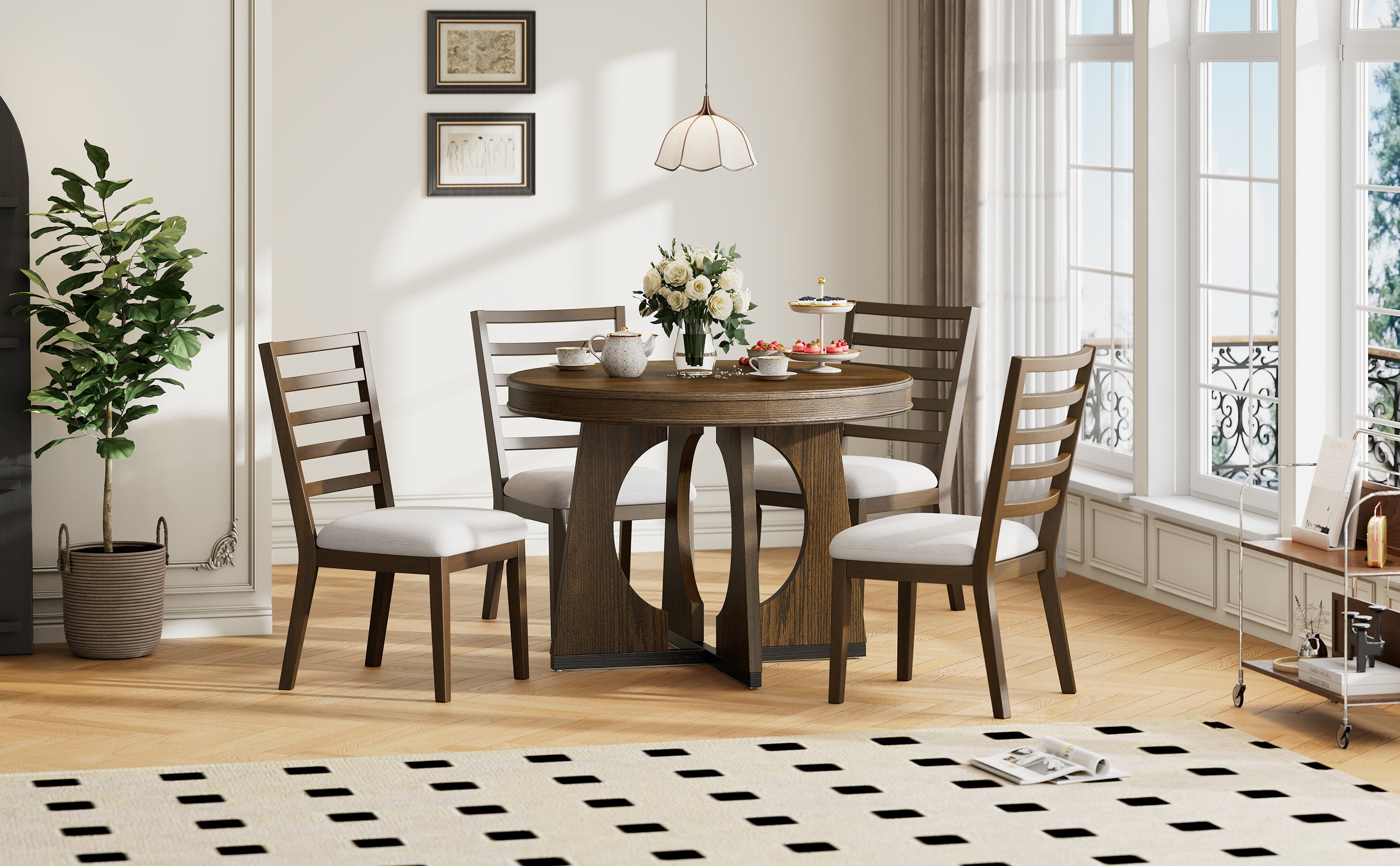 5-Pc Retro Rustic Dining Set (Walnut)