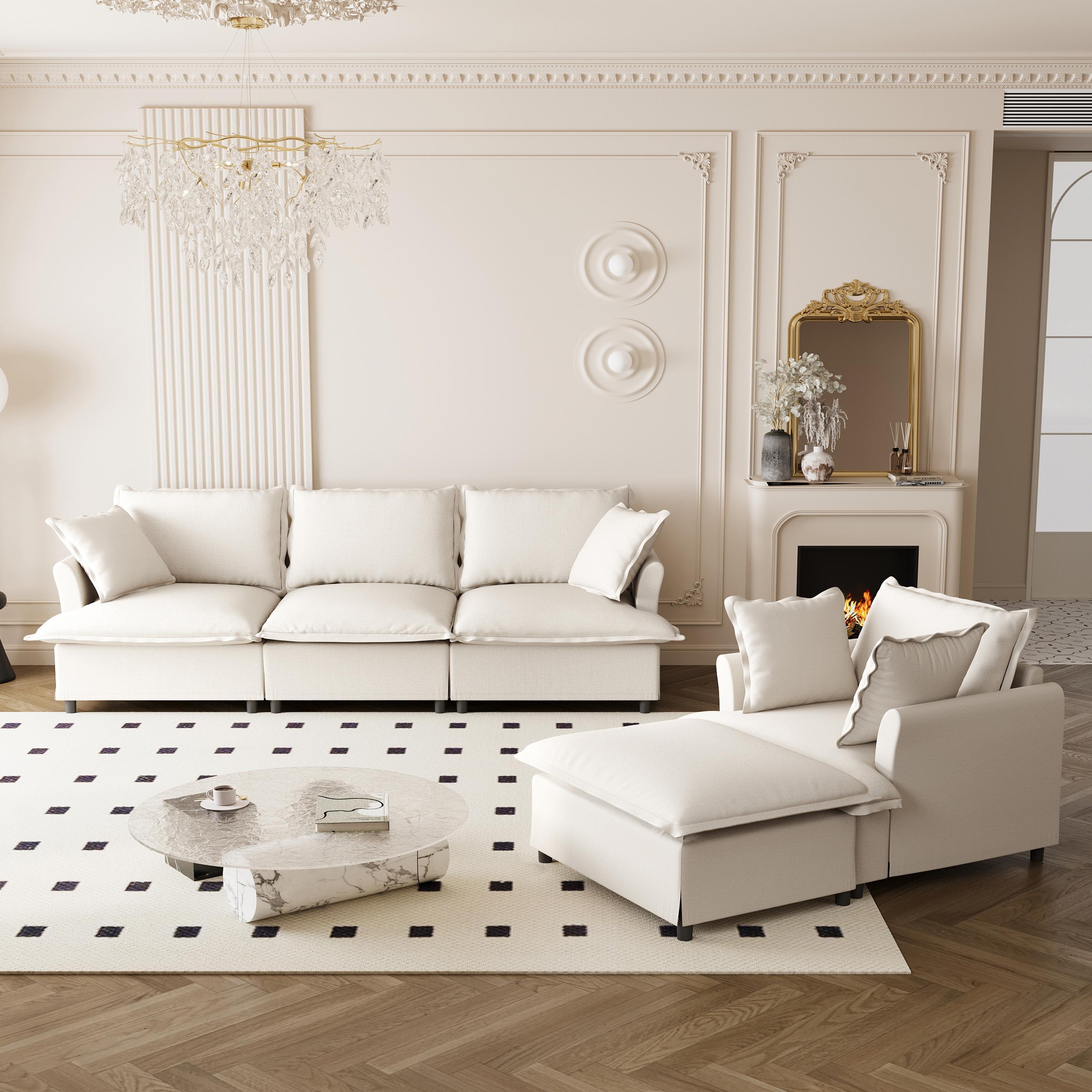 Modular L-Shaped Chenille Sectional Sofa Set 3-Piece