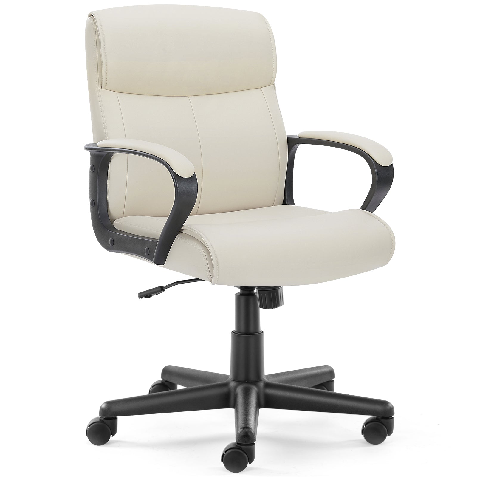 Mid Back Office Desk Chair with Padded Armrests, PU Leather