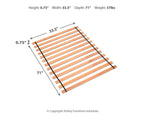 Brown wooden slat platform: 53.5 in W, 71 in D, 0.75 in H
