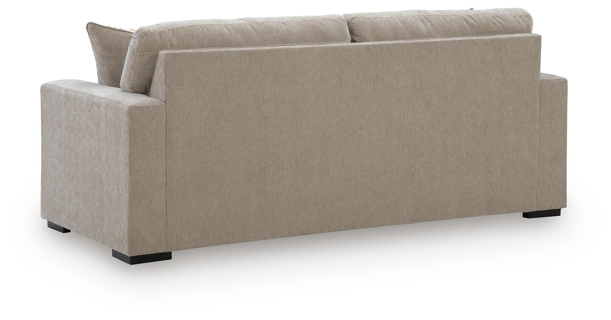 Light gray sofa sleeper with smooth upholstered backrest and armless sides