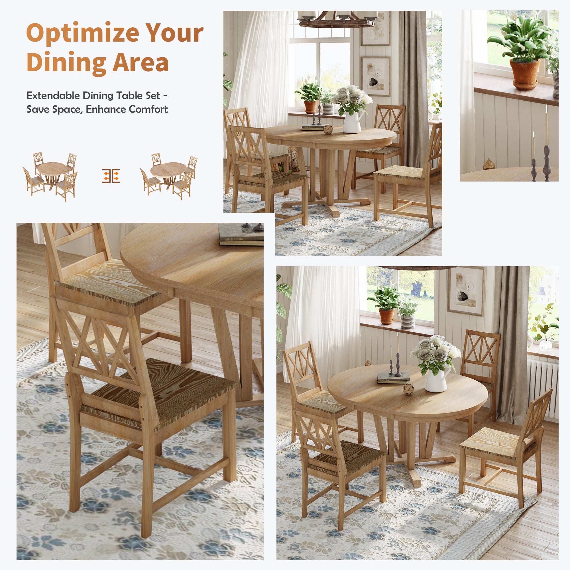 Rustic 5-Piece Round Dining Set