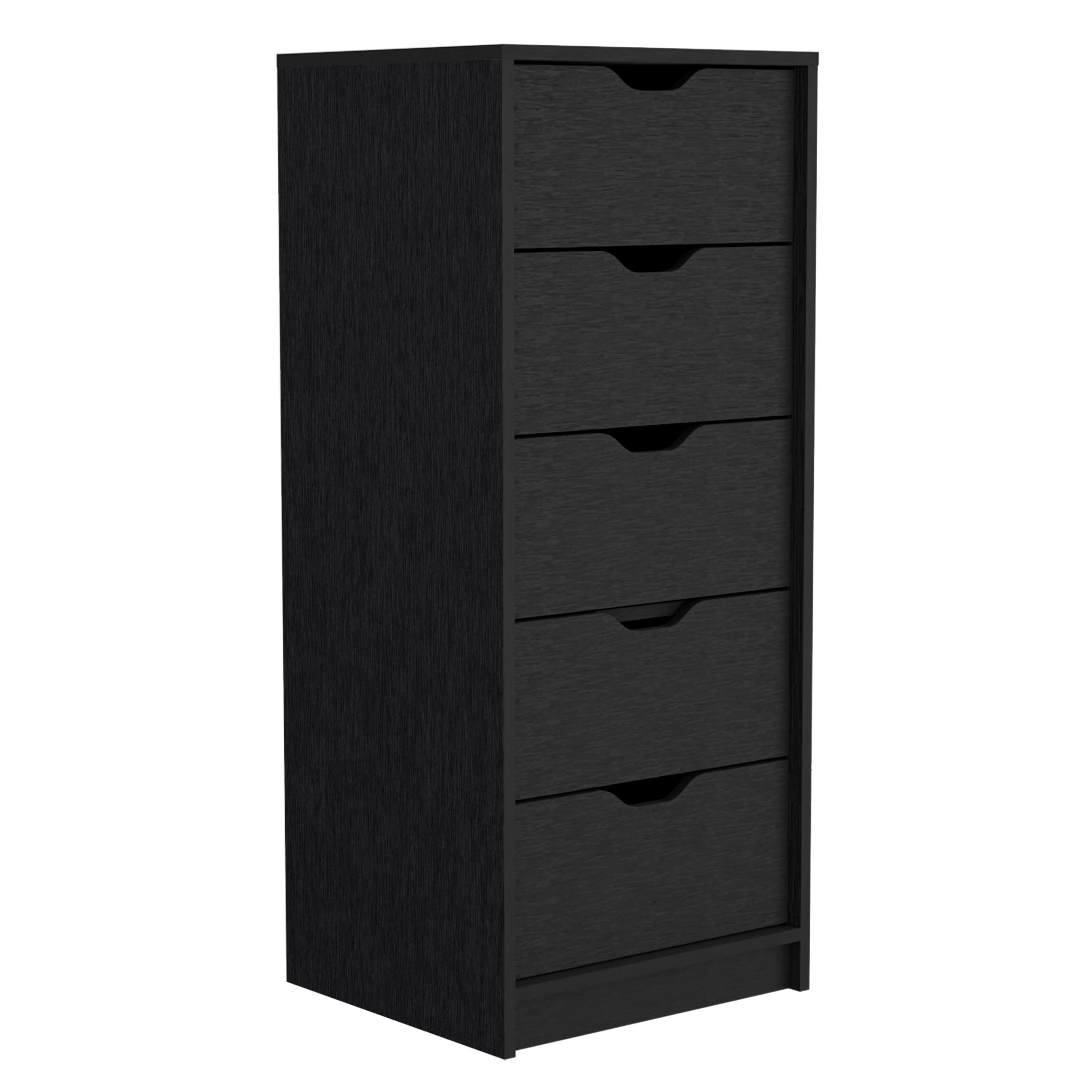 42" Black Dresser Chest, 5 Drawers, Slim Storage