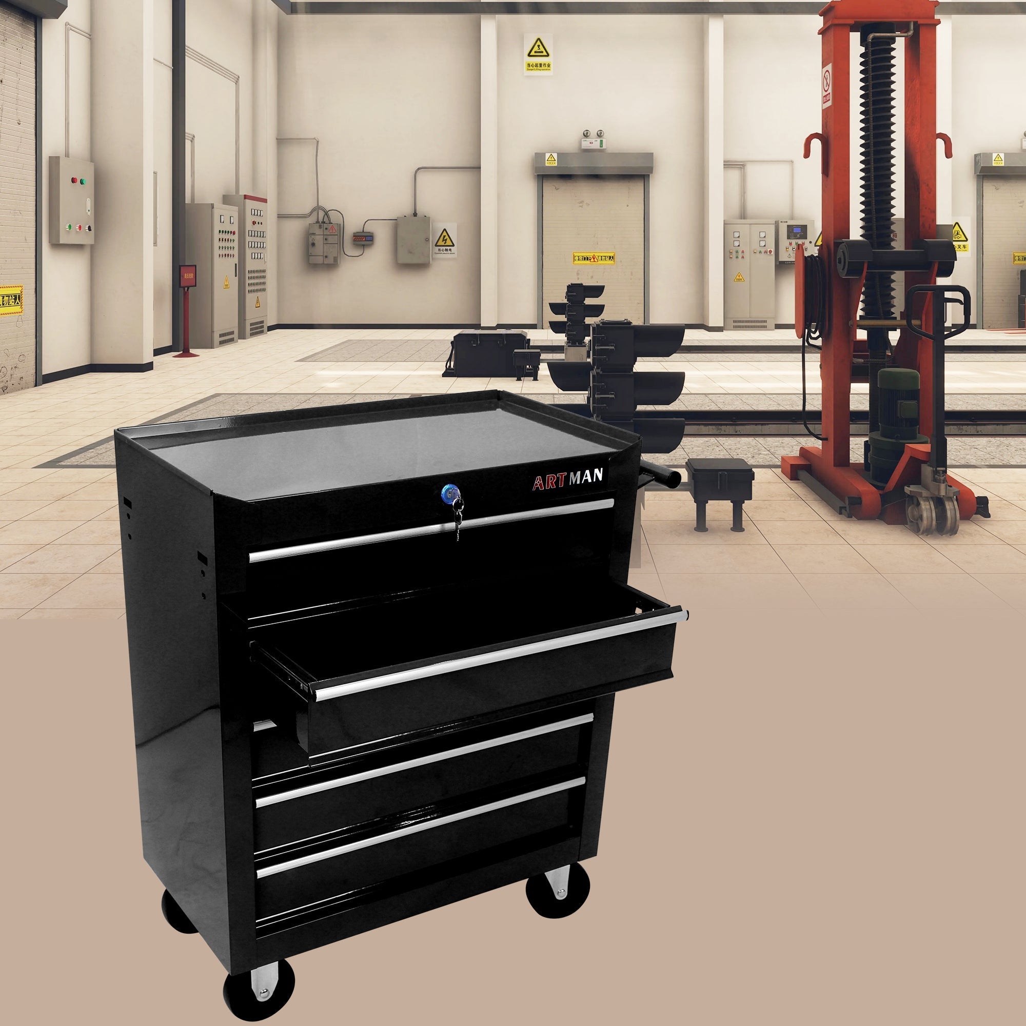 5-Drawer Multifunctional Tool Cart with Wheels - Black | Organize Tools Efficiently | Portable & Versatile-American Furniture Outlet