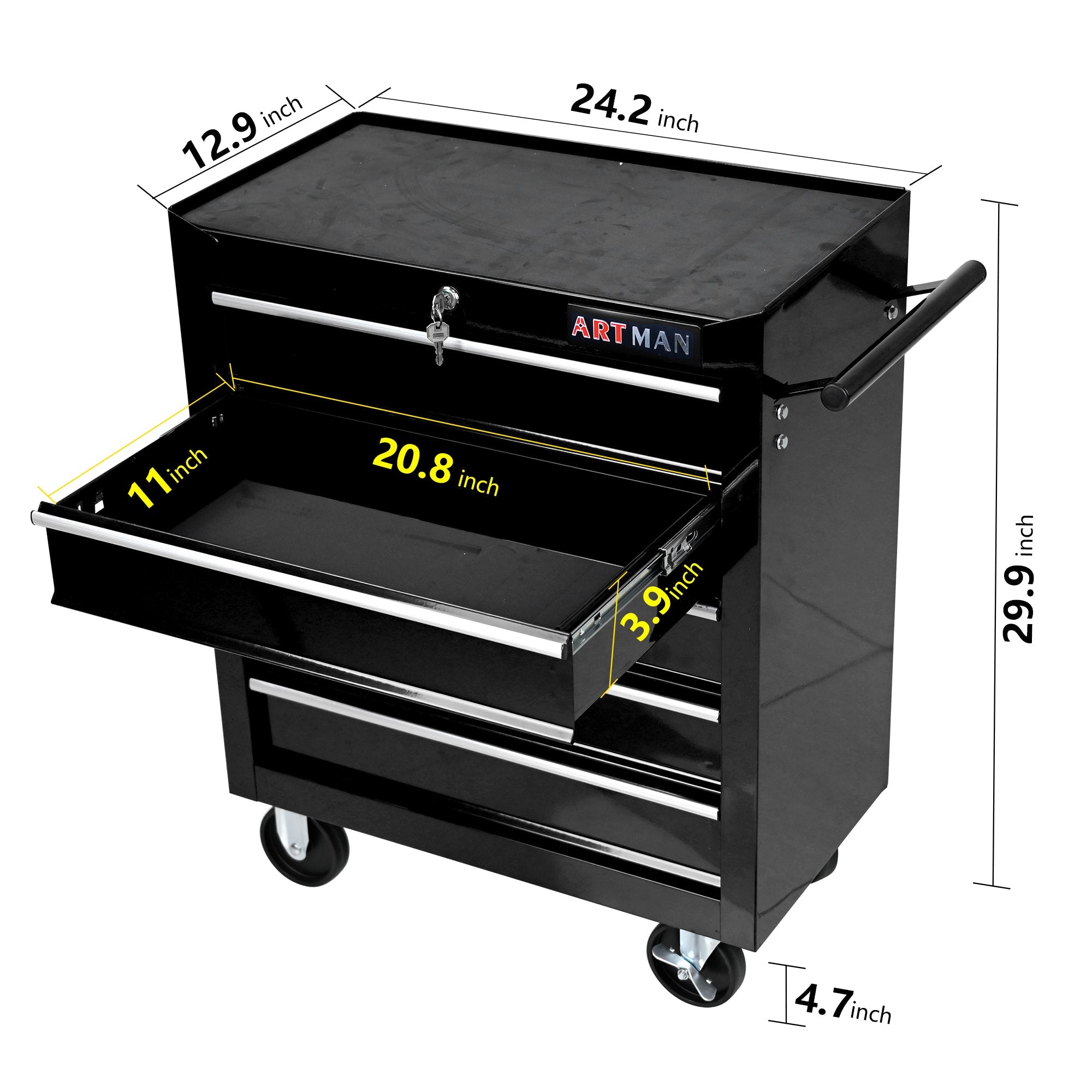 5-Drawer Multifunctional Tool Cart with Wheels - Black | Organize Tools Efficiently | Portable & Versatile