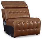 Chocolate brown armless recliner chair with manual headrest, padded back and seat