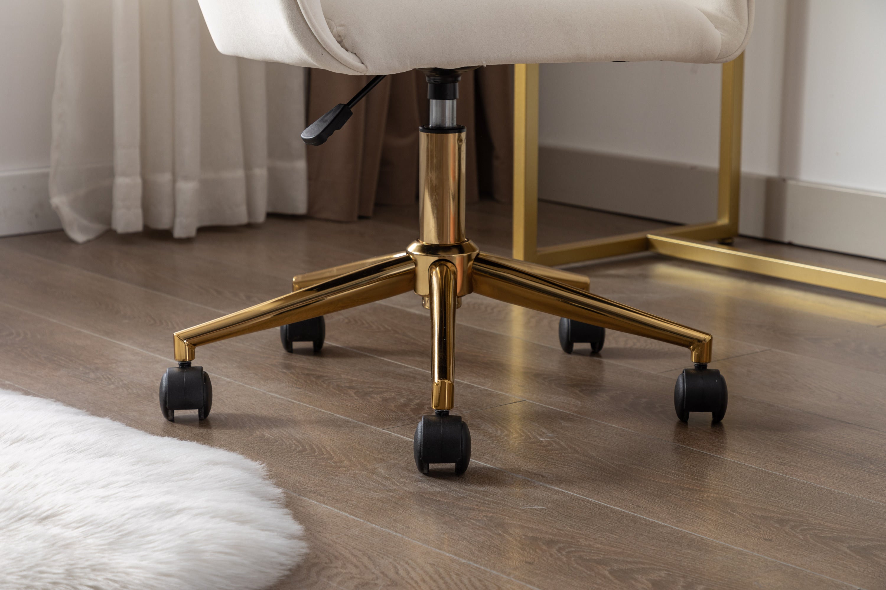 Velvet Adjustable Home Office Chair with Gold Metal Legs