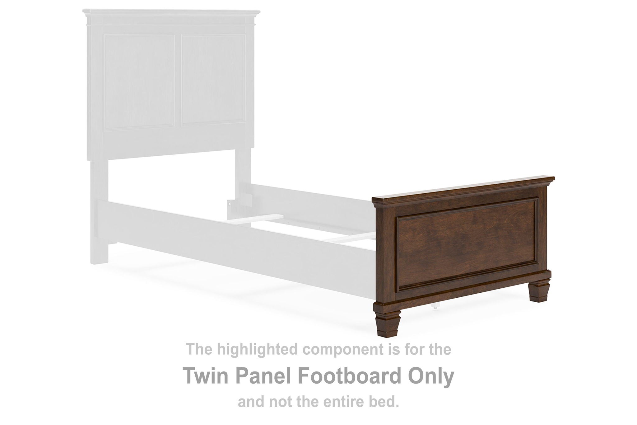 Brown twin panel footboard with two drawer fronts and turned posts