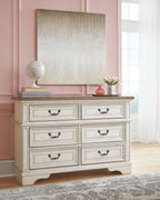Two-tone dresser with rectangular mirror and six drawer fronts
