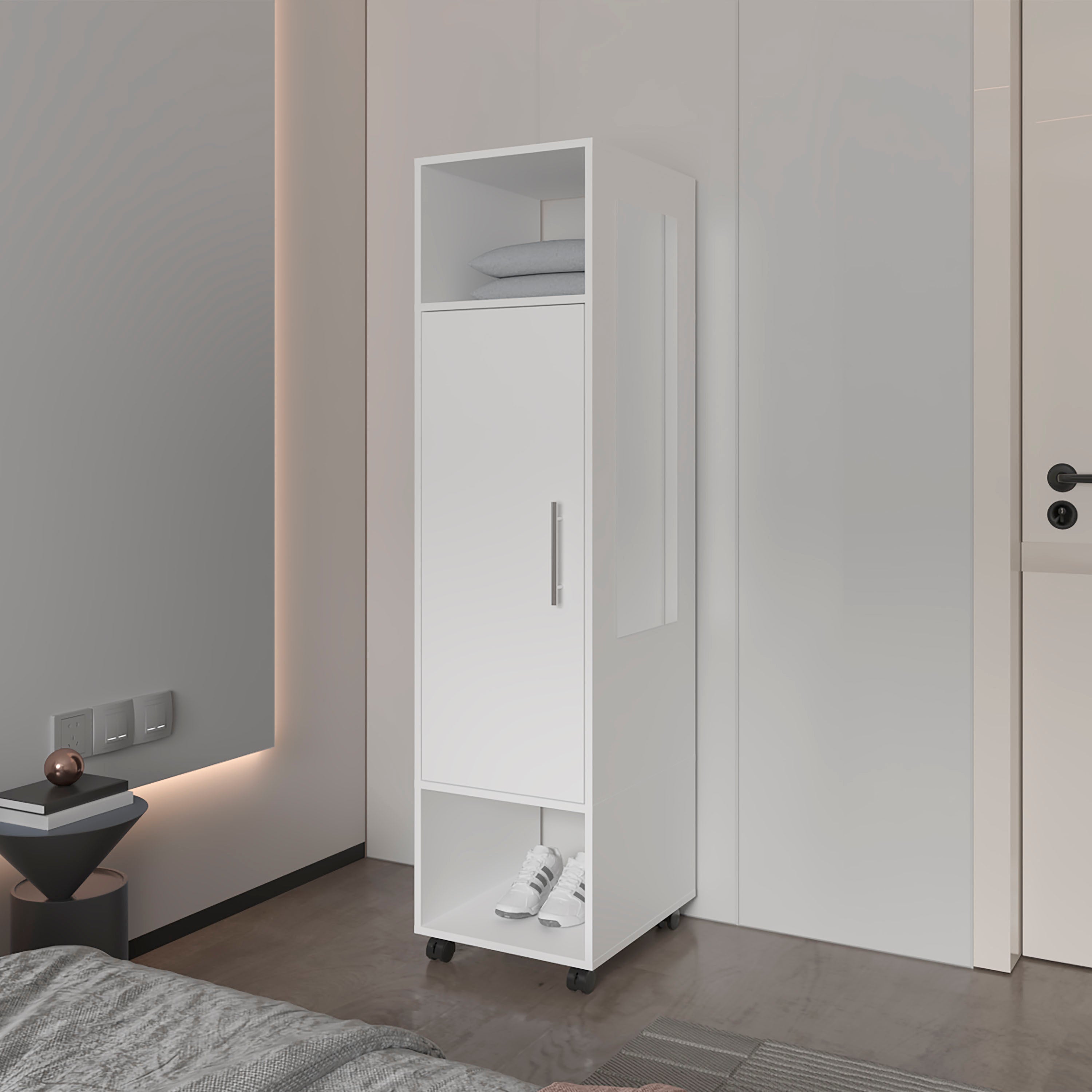 Summit Melamine Wardrobe: Mirror, Door & Open Storage