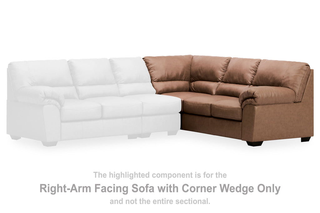 Caramel fabric right-arm sofa with corner wedge, padded armrest and tufted back