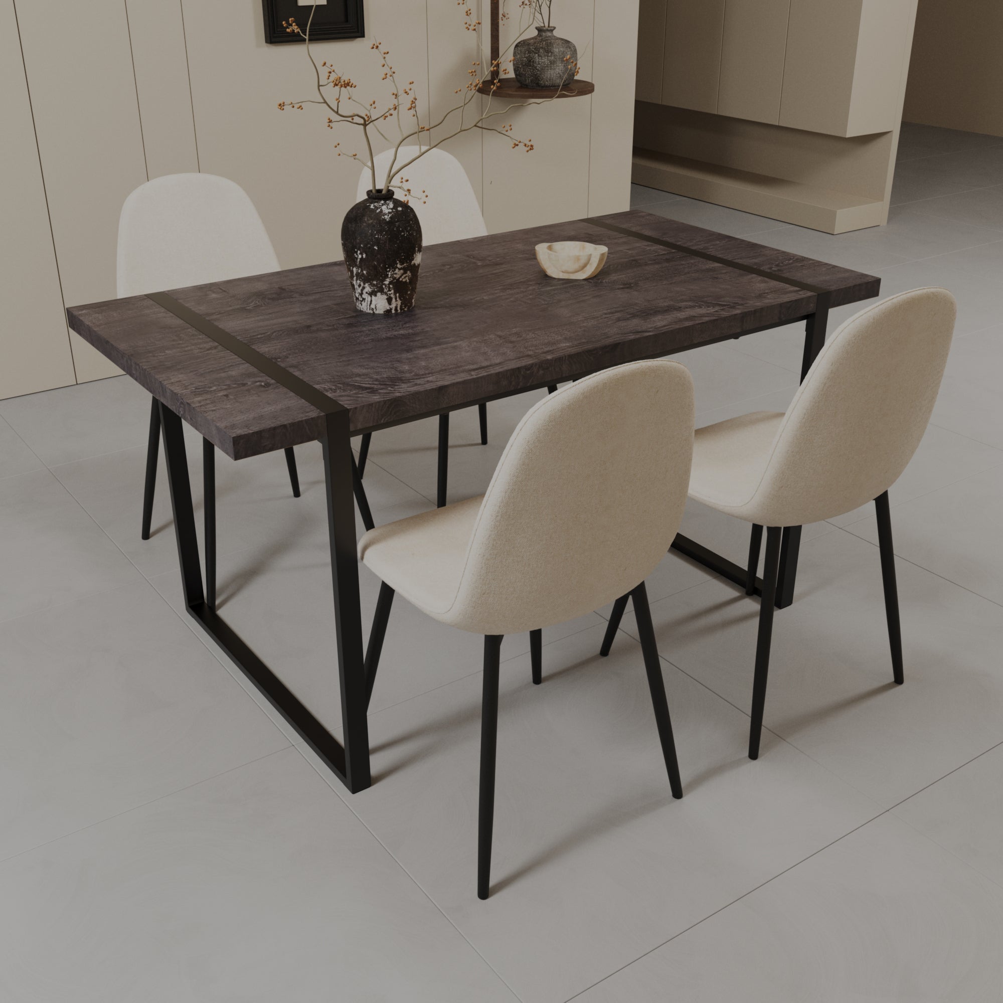 59" Black Wooden Dining Table & 4 Chairs Set