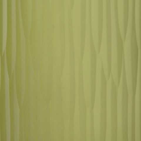 Olive green glass vase close-up, vertical ribbed texture and narrow neck
