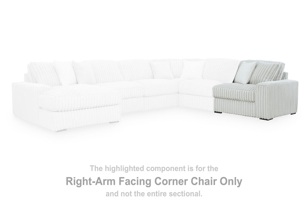 RAF corner chair section with ribbed upholstery and three back cushions