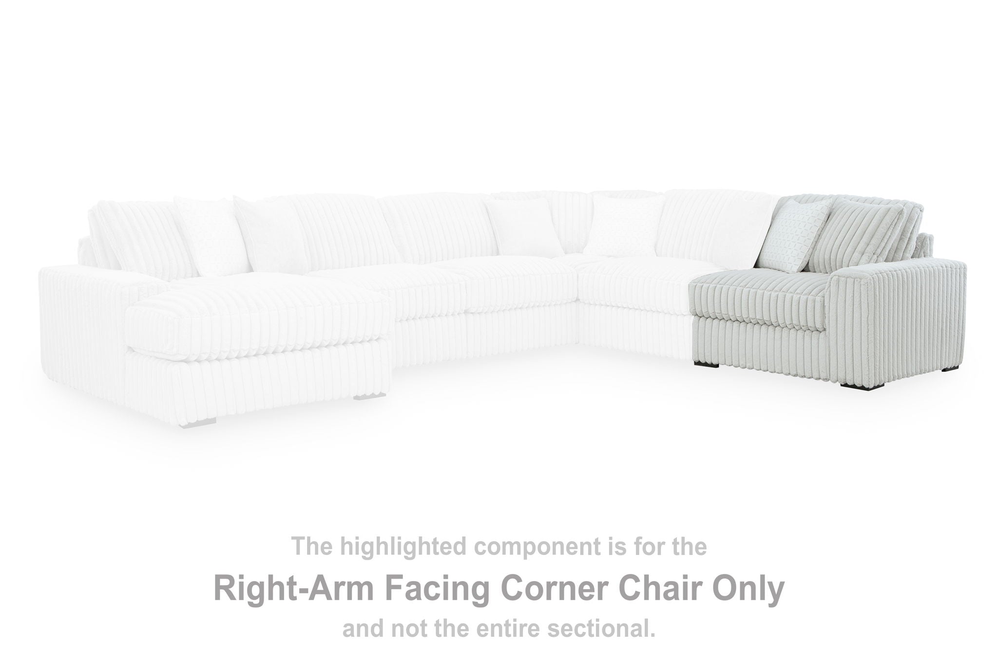 RAF corner chair section with ribbed upholstery and three back cushions
