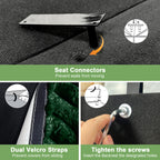 Sofa seat connectors with dual Velcro straps and tightening screws for stability