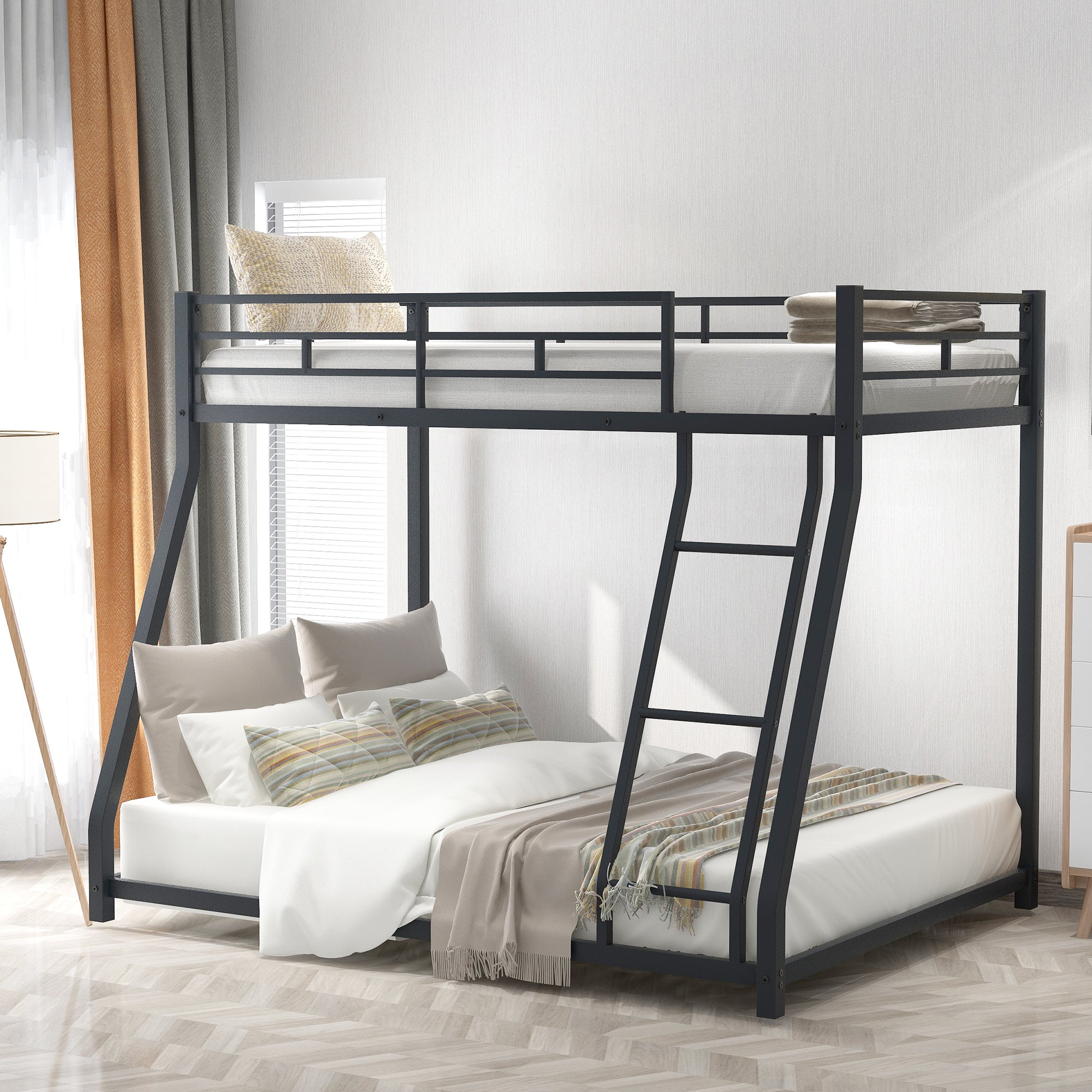 Black Metal Twin Over Full Floor Bunk Bed