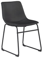 Dark gray upholstered side chair with black metal frame