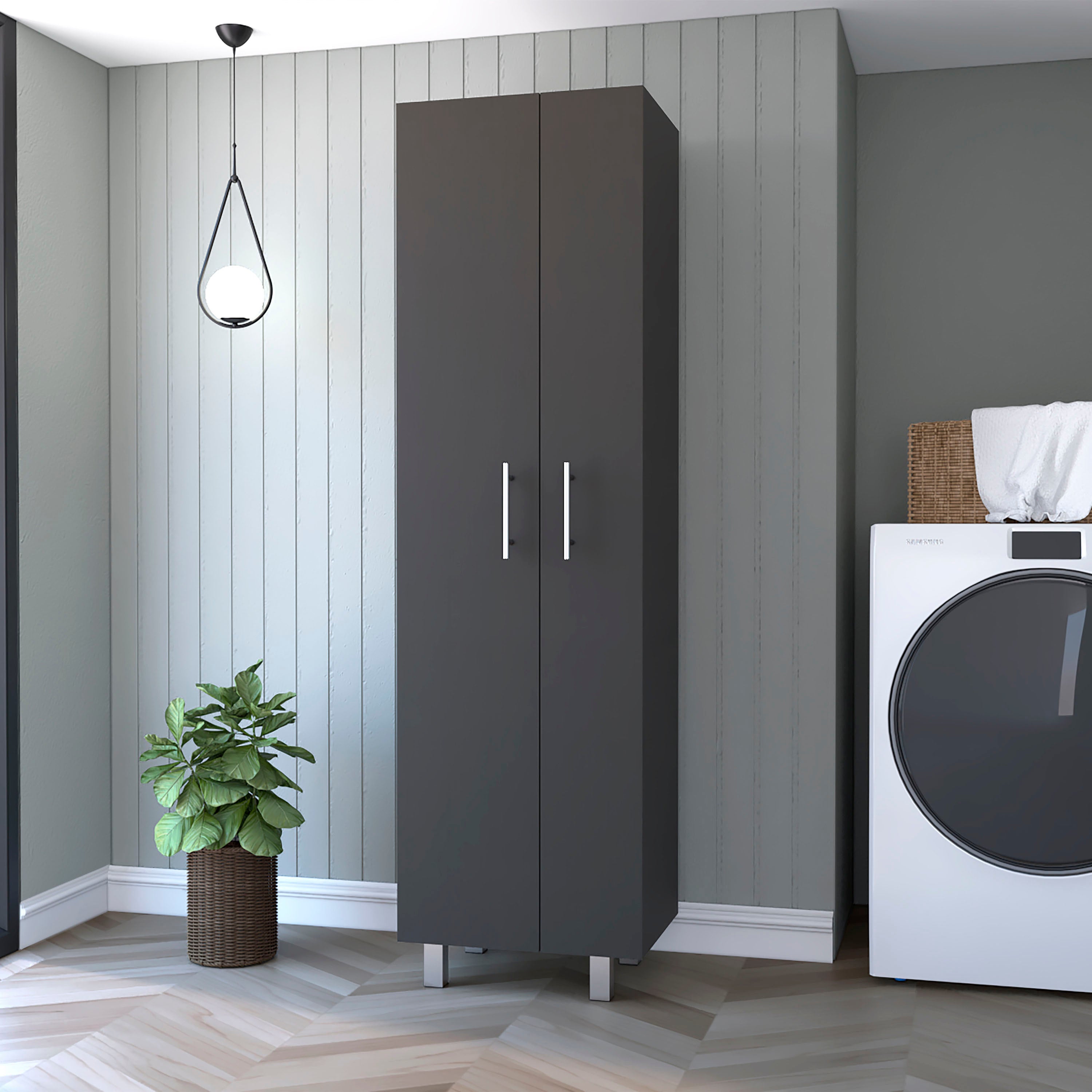 Norway Double Door Broom Closet Pantry Cabinet with 5 Shelves