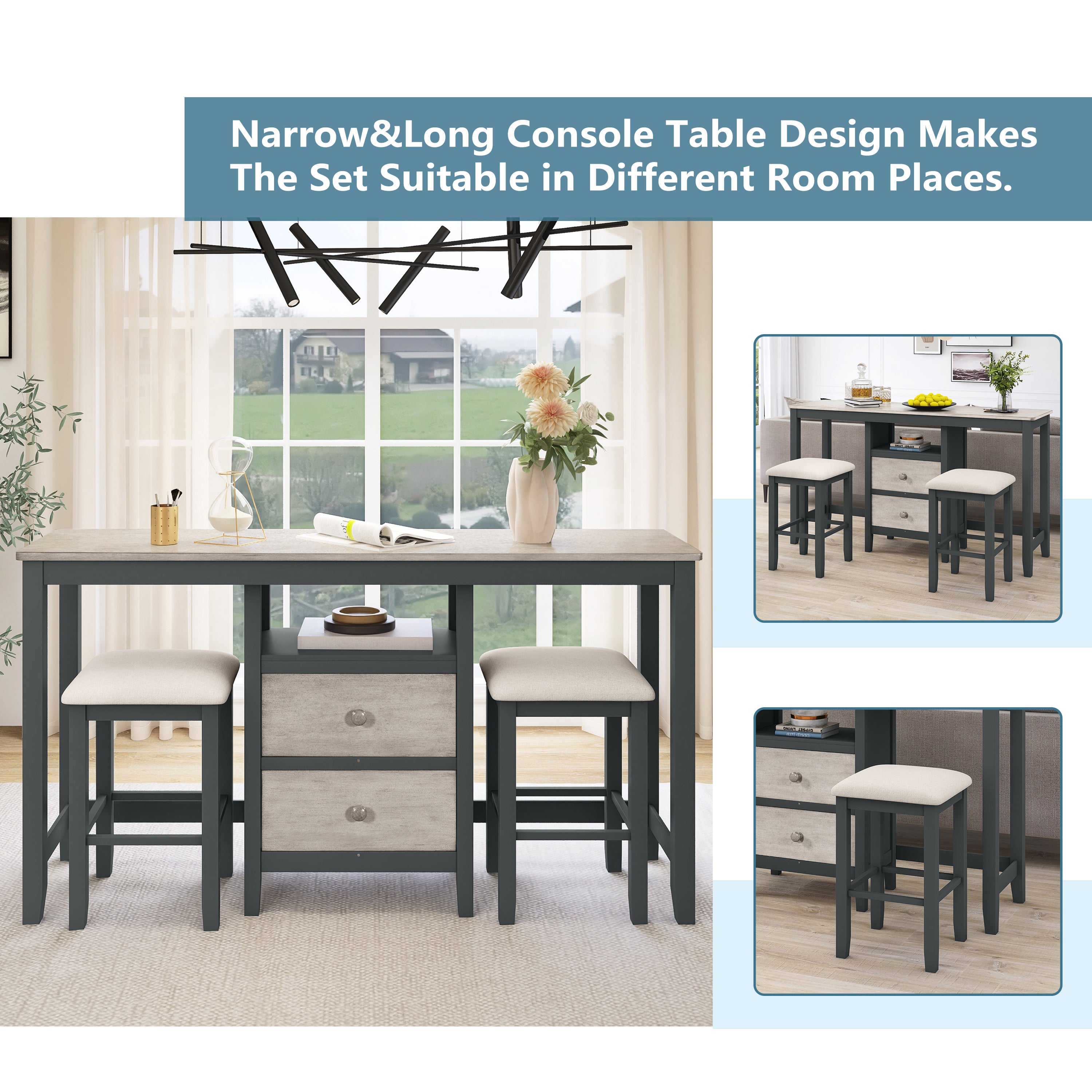 Farmhouse 3-Piece Counter Height Dining Set