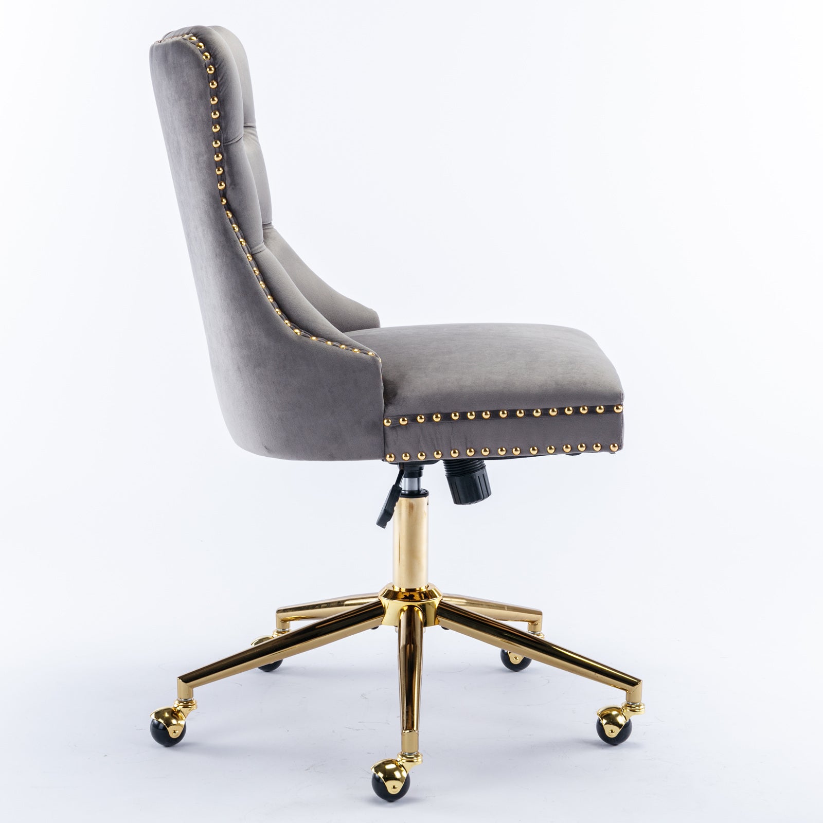 Velvet Tufted Office Chair w/ Gold Base- Gray