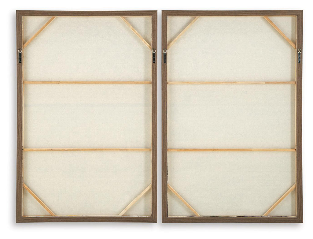 Set of 2 framed wall art backs with blank canvas panels and wood border