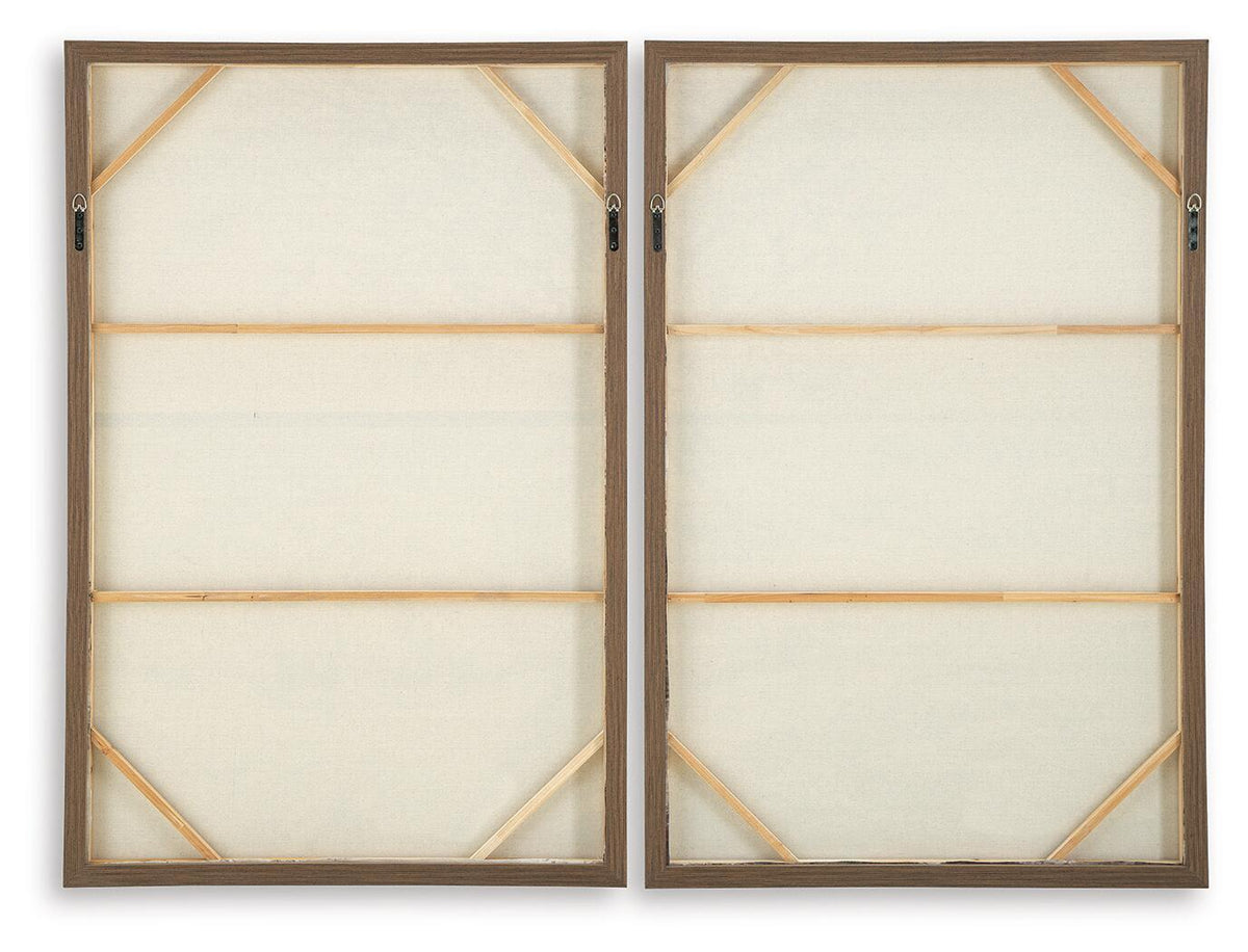 Set of 2 framed wall art backs with blank canvas panels and wood border