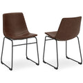 Pair of upholstered side chairs in dark brown with black metal legs