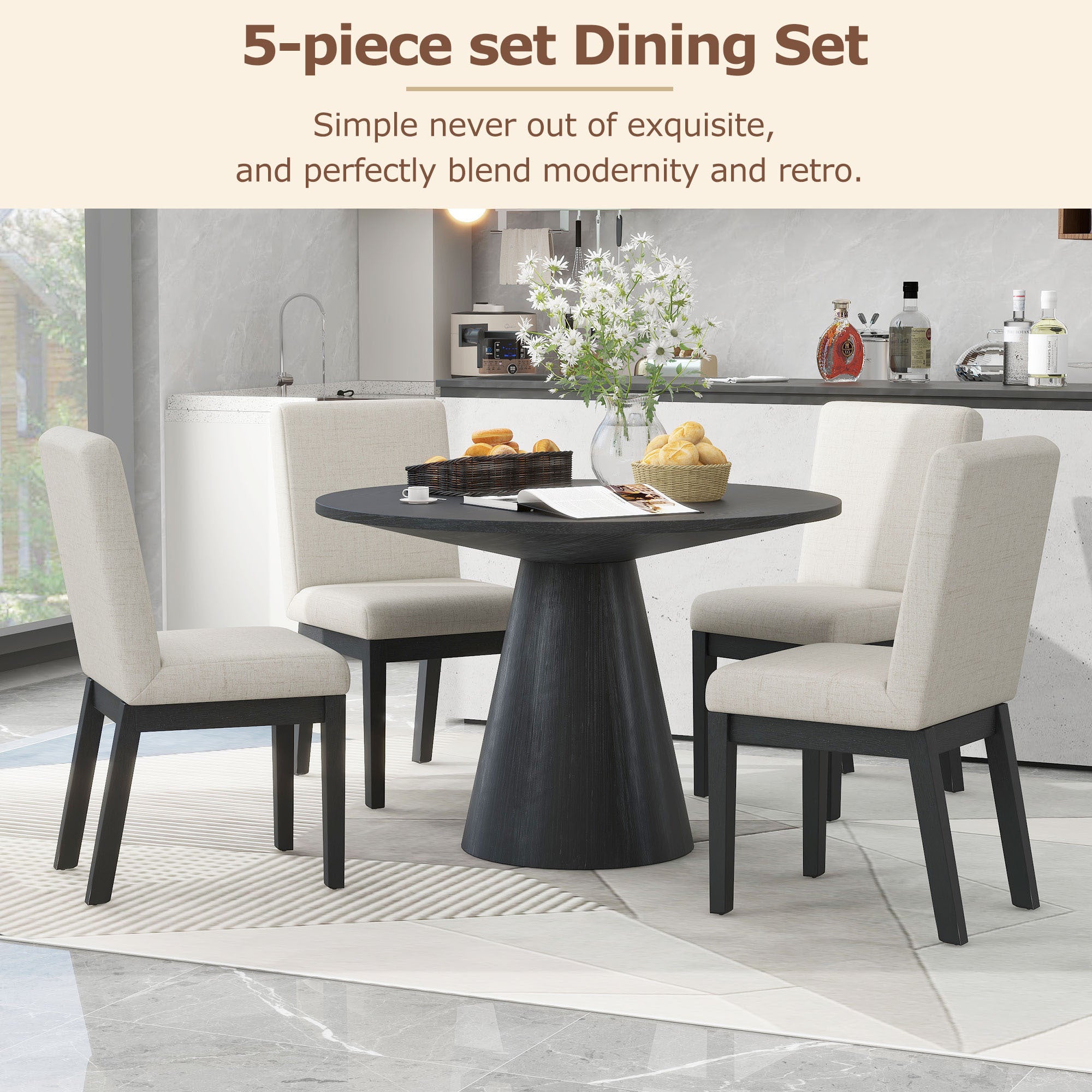 5-Piece Retro Round Dining Set (Black)