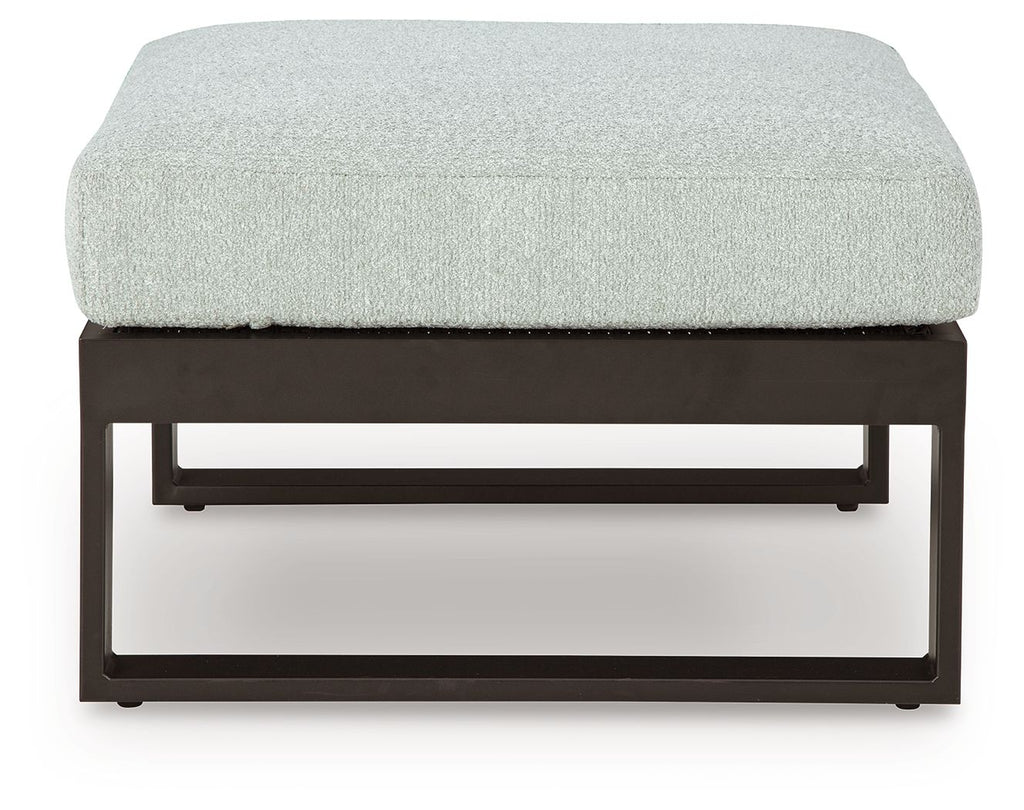 Rectangular-frame ottoman with cushion, light gray top and dark base