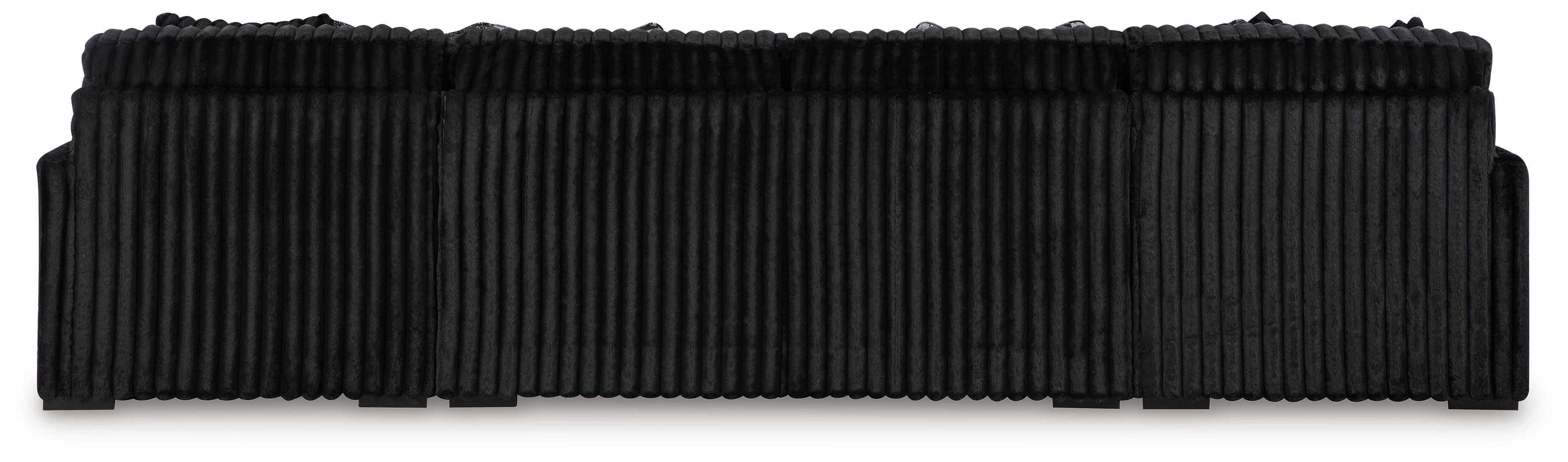 Black corduroy sectional sofa back cushions with scalloped top edge
