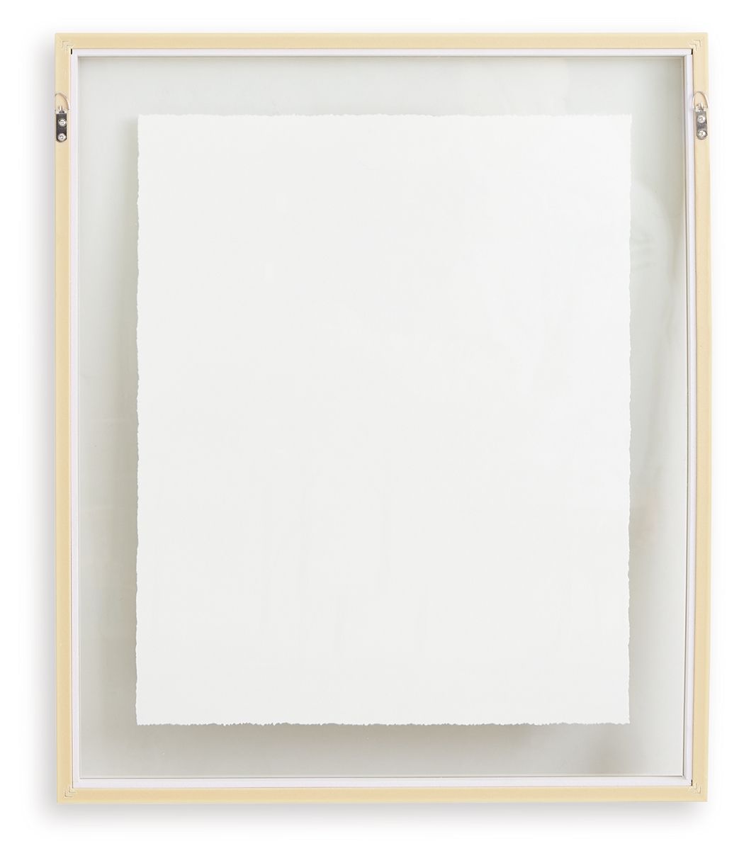 Wood-framed wall art panel with blank backing and hanging hardware