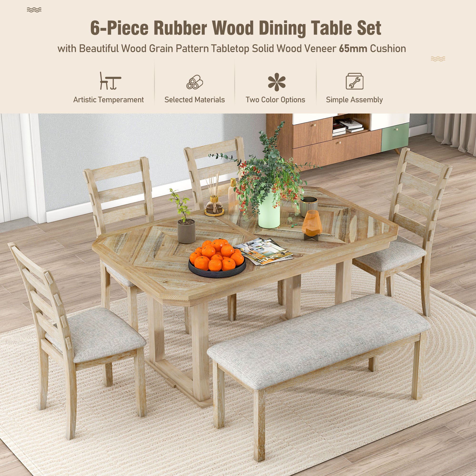 6-Piece Rubber Wood Dining Set
