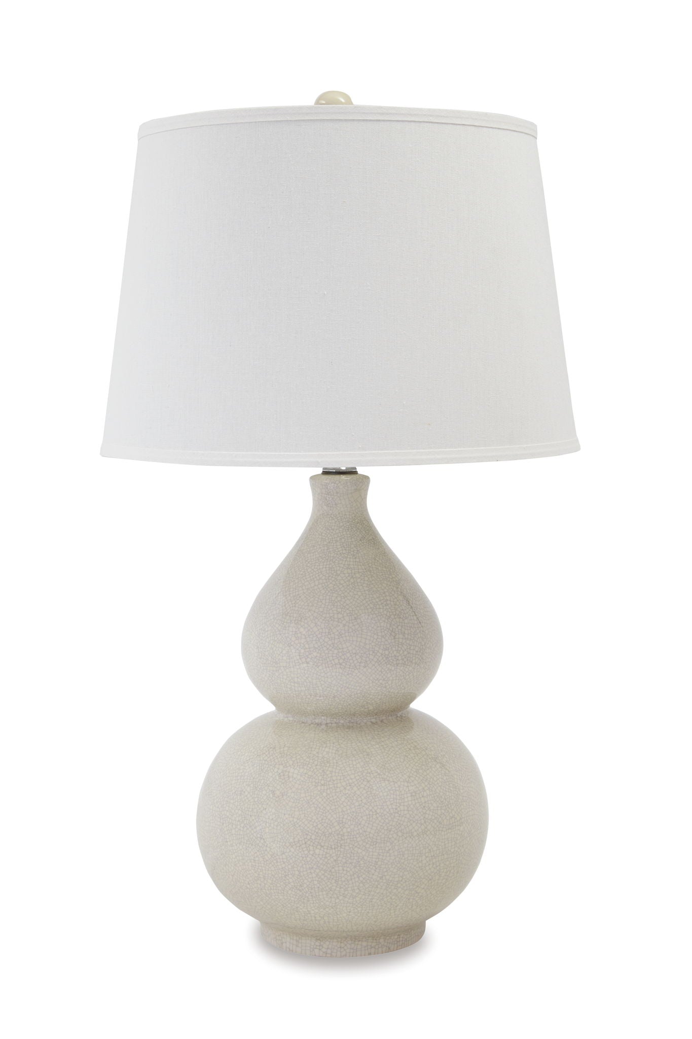 Ceramic table lamp with cream two-lump base and white drum shade