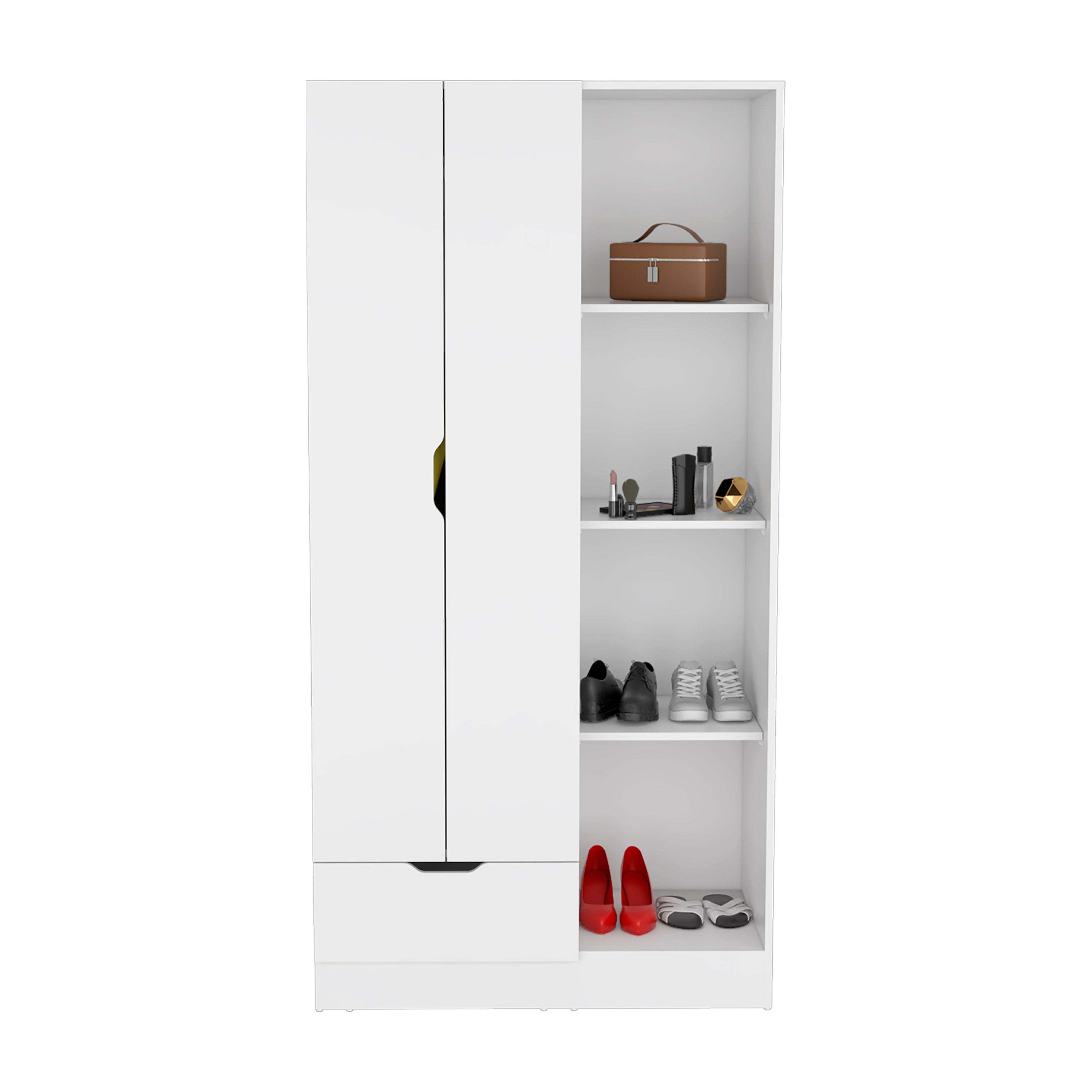 Modern Armoire with Shelves & Drawer - 71" White