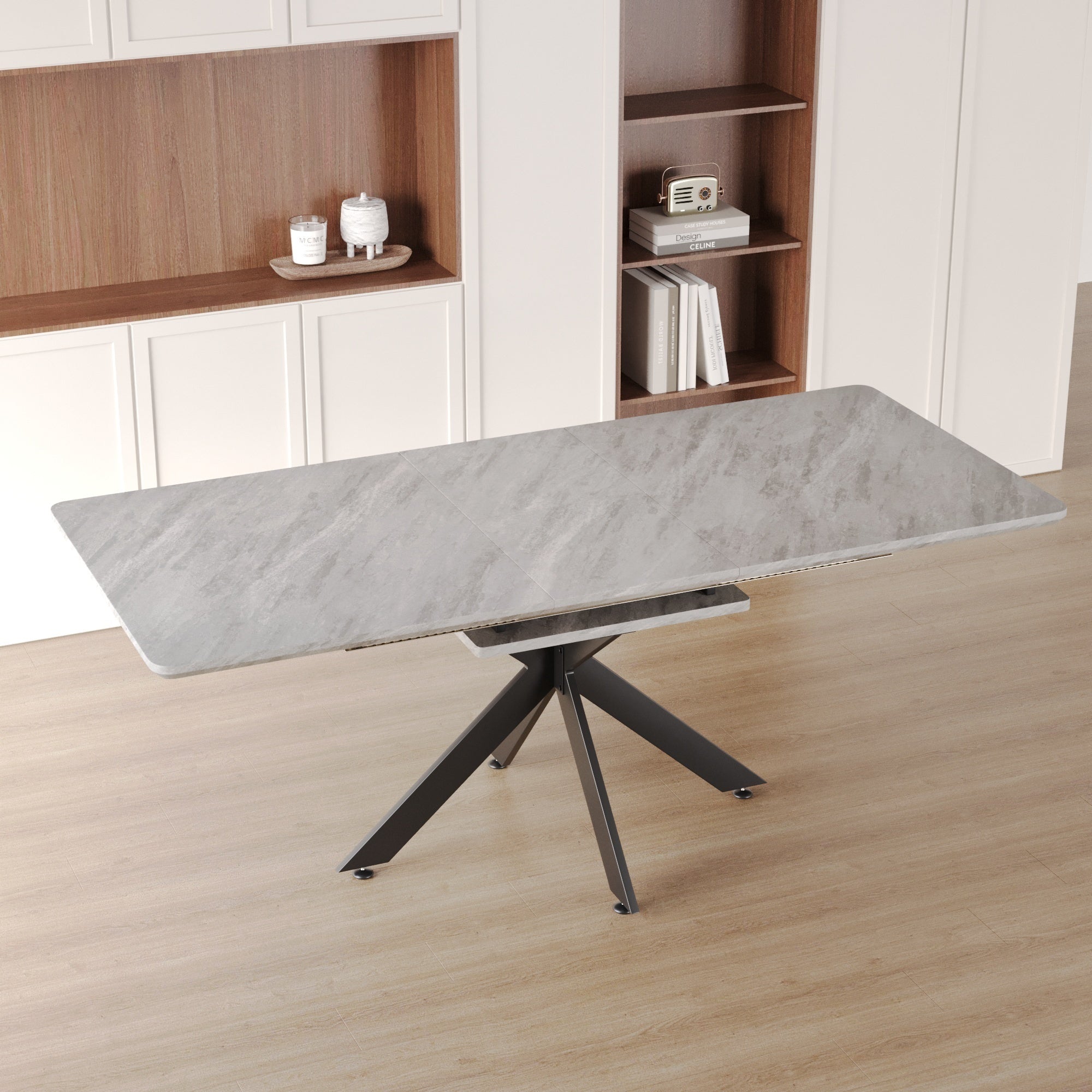 62.4" Extendable Dining Table Set for 4-8, Curved Chairs