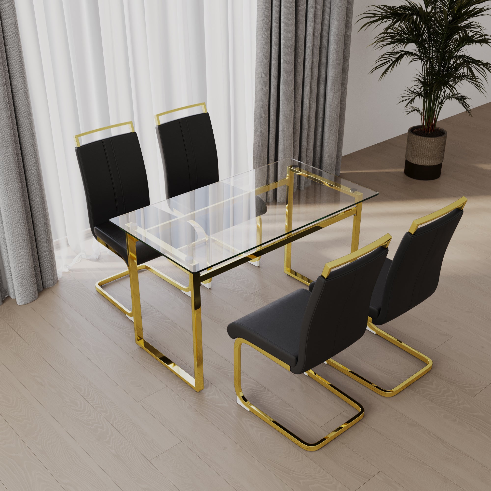 51" Glass Dining Table Set for 4 - Gold Legs