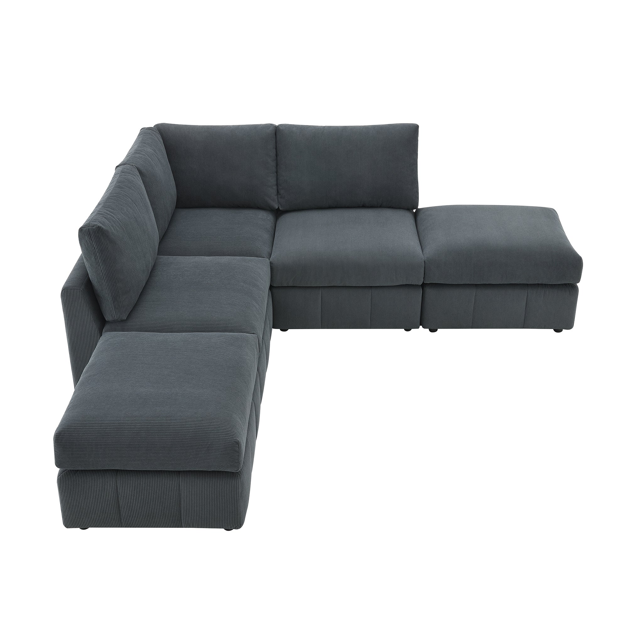 Modern Striped Sectional Sofa with Convertible Ottomans & L-Shape