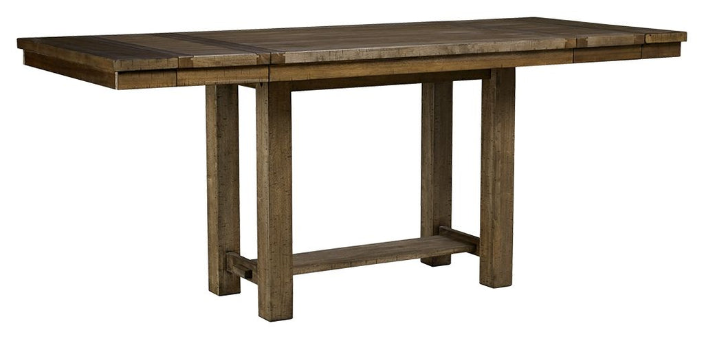 Rectangular extension table in grayish brown wood, plank top with four sturdy legs
