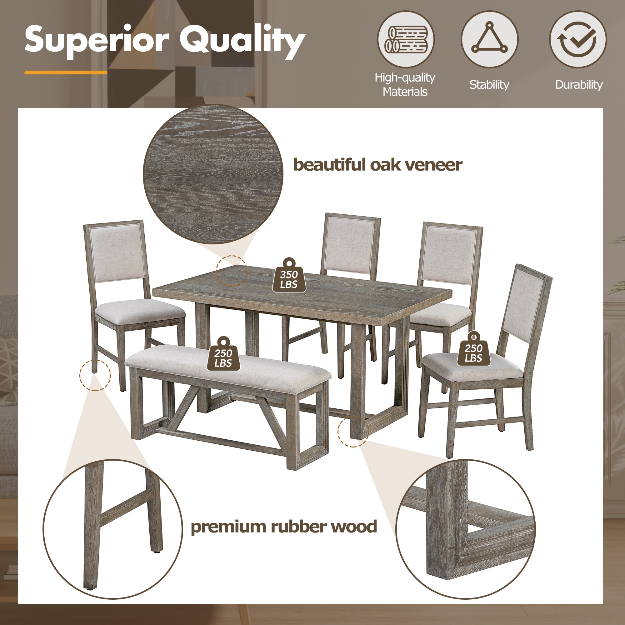6-Pc Retro Dining Set Gray
