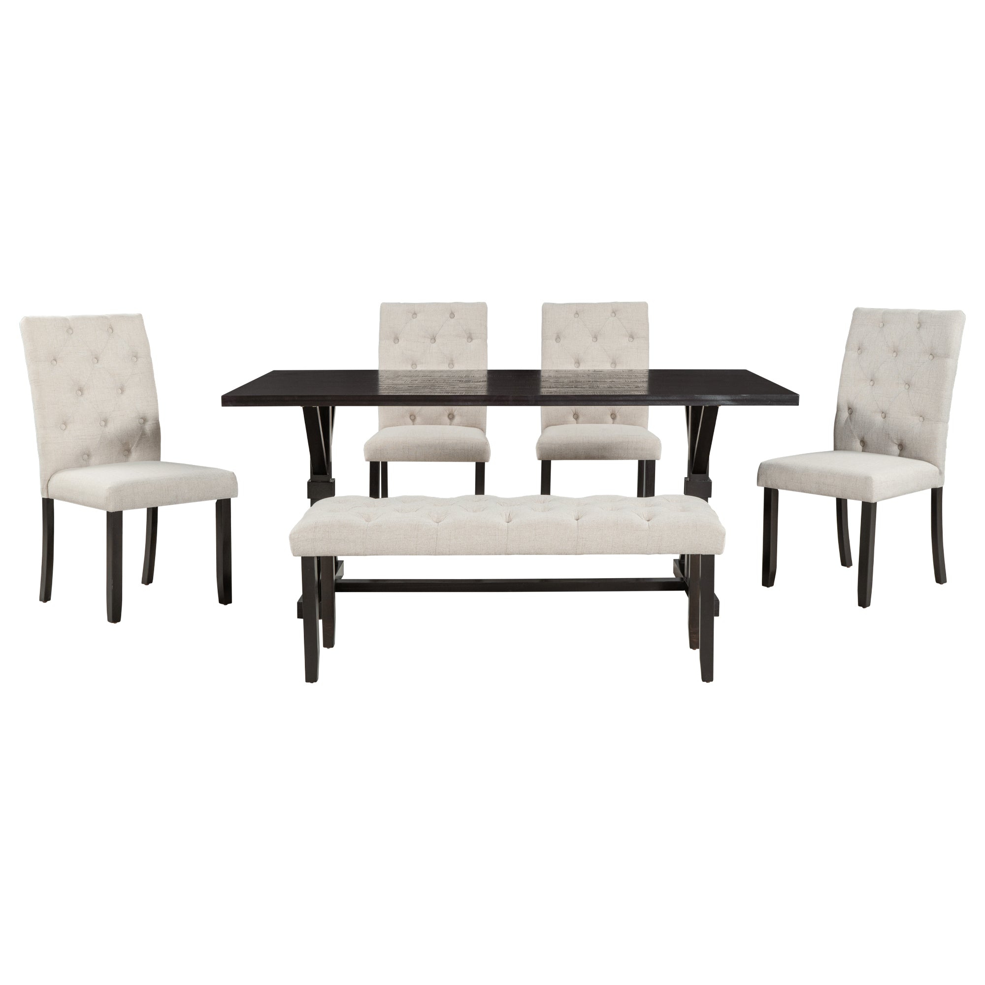 6-Piece Farmhouse Dining Set, 72" Table & Bench