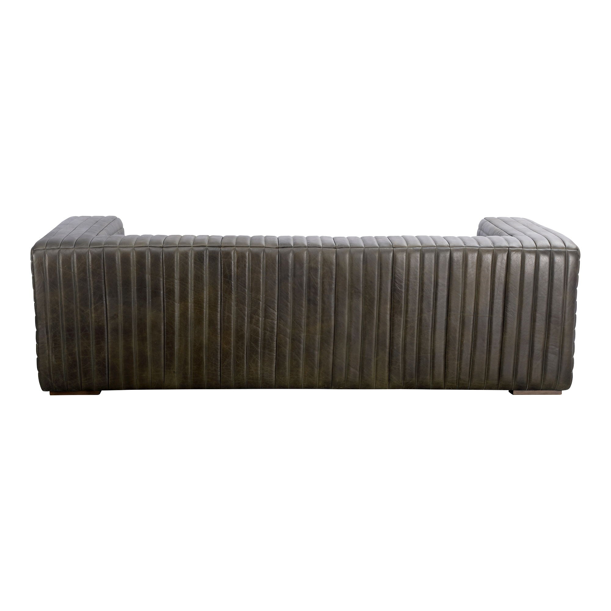 Castle Sofa - Olive Green Top-Grain Leather - Channel-Stitched Design - Stylish Living Room Furniture