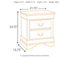Nightstand diagram with two drawers and size measurements, front view
