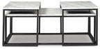 3-piece nested table set showing open undersides, gray tops with black metal frames