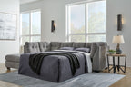 Marleton Raf full sofa sleeper, gray fabric, tufted back and rounded arms