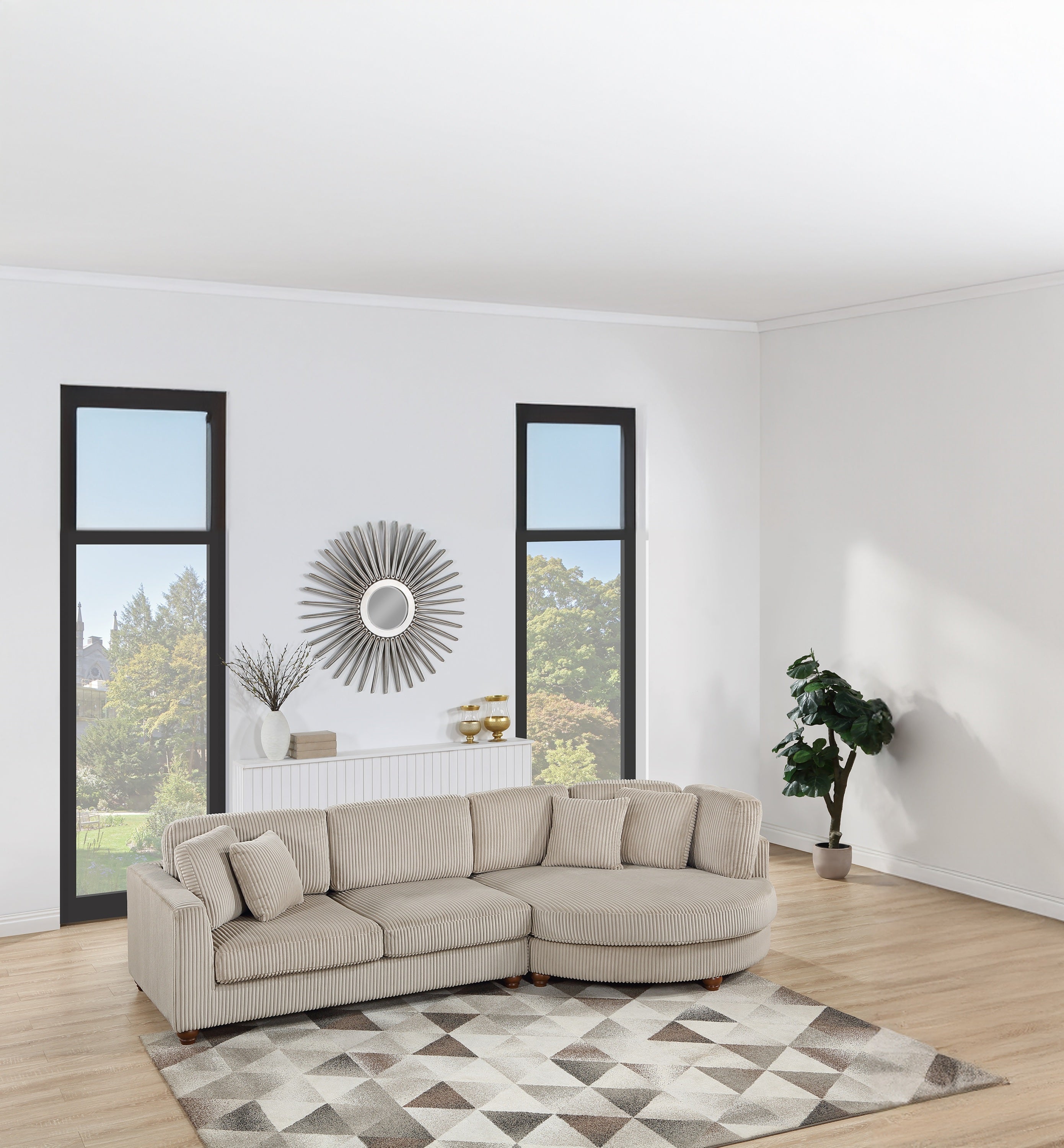 Plush Camel Corduroy Sectional Sofa Chaise Set - Living Room