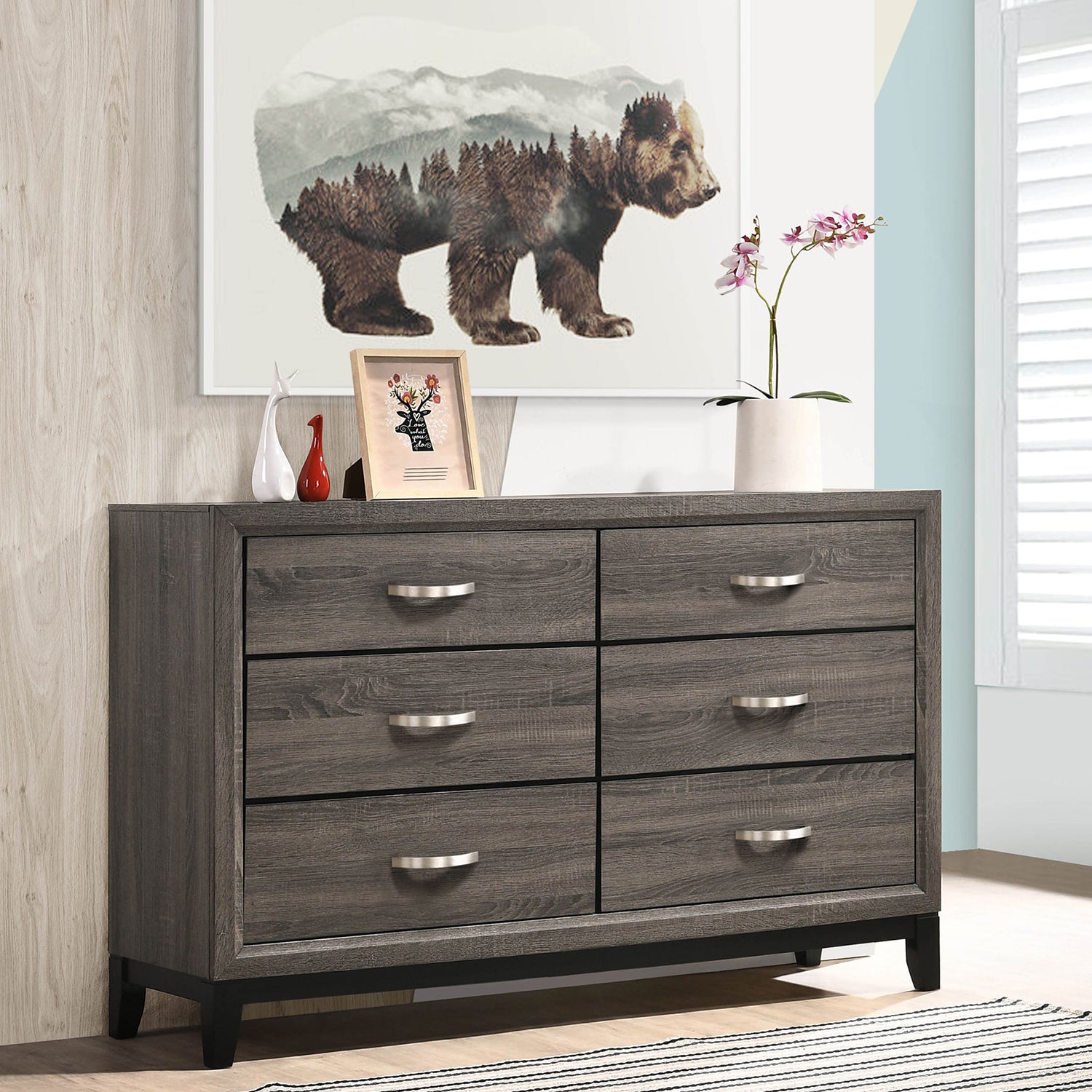 Cabrillo Grey Oak 6-Drawer Dresser - Bedroom Storage